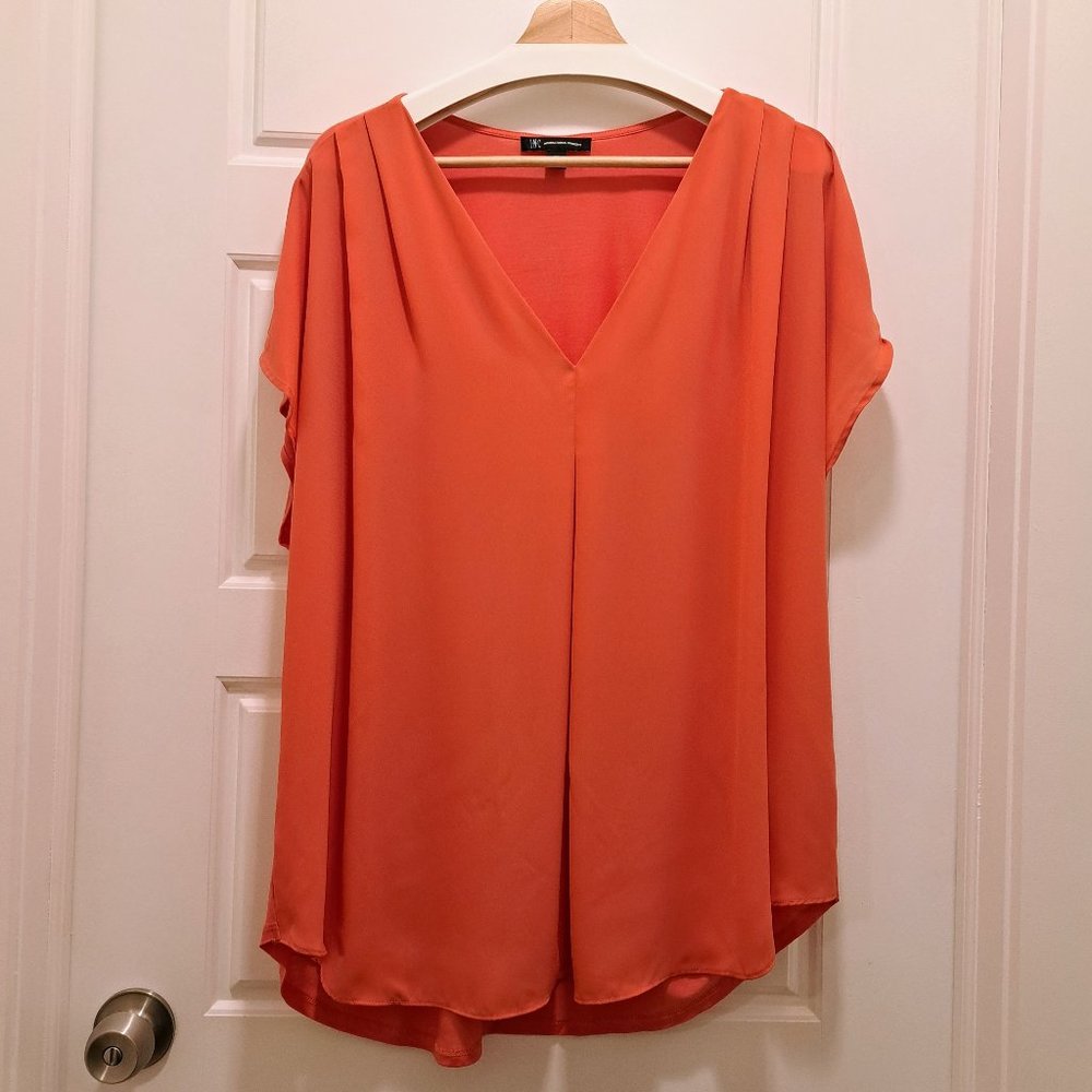INC International Concepts Inverted-Pleat V-Neck Top Size 3X